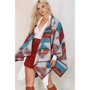 Aztec Wool Blend Cape Poncho One Size